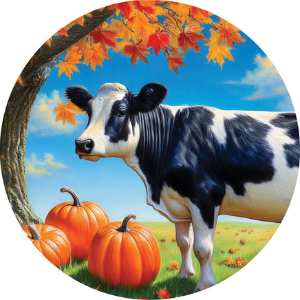 Custom Décor Cow and Pumpkins 5718SC Suncatcher sold by If It's Flags