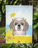 Gray Silver Shih Tzu Summer Beach Flag Garden Size BB2118GF