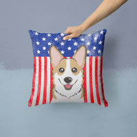 American Flag and Sable Corgi Fabric Decorative Pillow BB2183PW1414