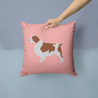 Welsh Springer Spaniel Checkerboard Pink Fabric Decorative Pillow BB3600PW1414