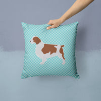 Welsh Springer Spaniel  Checkerboard Blue Fabric Decorative Pillow BB3700PW1414