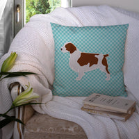 Welsh Springer Spaniel  Checkerboard Blue Fabric Decorative Pillow BB3700PW1414
