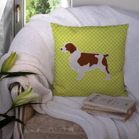 Welsh Springer Spaniel Checkerboard Green Fabric Decorative Pillow BB3800PW1414