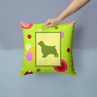 Lime Green Dots Welch Springer Spaniel Fabric Decorative Pillow CK1064PW1414
