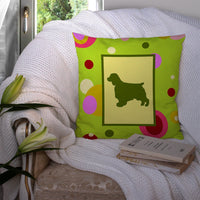 Lime Green Dots Welch Springer Spaniel Fabric Decorative Pillow CK1064PW1414