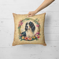 English Springer Spaniel and Flowers Fabric Decorative Pillow