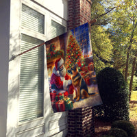 German Shepherd and Santa Claus House Flag