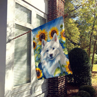 American Eskimo in Sunflowers House Flag