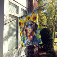 German Wirehaired Pointer in Sunflowers House Flag