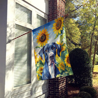 Great Dane in Sunflowers House Flag