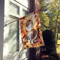 American Polydactyl Cat in Fall Leaves House Flag