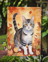 American Wirehair Cat in Fall Leaves Garden Flag