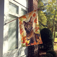 Havana Brown Cat in Fall Leaves House Flag