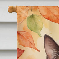 Havana Brown Cat in Fall Leaves House Flag