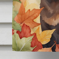 Havana Brown Cat in Fall Leaves House Flag