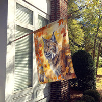 Highlander Lynx Cat in Fall Leaves House Flag