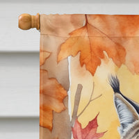 Highlander Lynx Cat in Fall Leaves House Flag