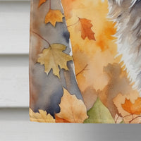 Highlander Lynx Cat in Fall Leaves House Flag
