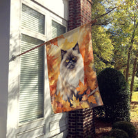 Himalayan Cat in Fall Leaves House Flag