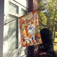 Japanese Bobtail Cat in Fall Leaves House Flag