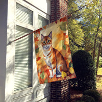 Malayan Cat in Fall Leaves House Flag