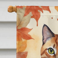 Malayan Cat in Fall Leaves House Flag