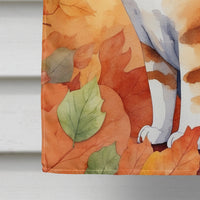 Malayan Cat in Fall Leaves House Flag