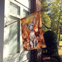Minskin Cat in Fall Leaves House Flag