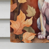 Minskin Cat in Fall Leaves House Flag