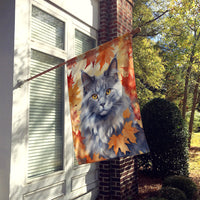 Nebelung Cat in Fall Leaves House Flag