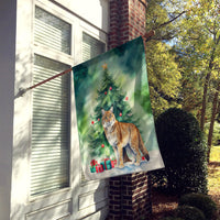Highlander Lynx Cat By the Christmas Tree House Flag