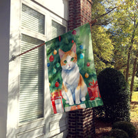 Japanese Bobtail Cat By the Christmas Tree House Flag