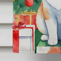 Japanese Bobtail Cat By the Christmas Tree House Flag