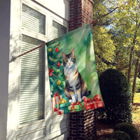 Manx Cat By the Christmas Tree House Flag