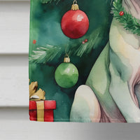 Minskin Cat By the Christmas Tree House Flag