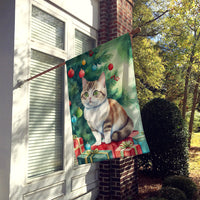 Munchkin Cat By the Christmas Tree House Flag
