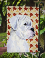 Boxer White Fall Leaves Portrait Flag Garden Size