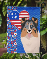 Blue Merle Sheltie USA American Flag Garden Size