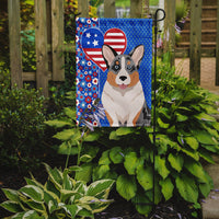 Blue Merle Cardigan Corgi USA American Flag Garden Size