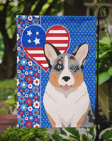 Blue Merle Cardigan Corgi USA American Flag Garden Size