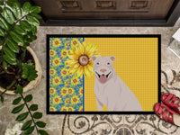Summer Sunflowers White Pit Bull Terrier Indoor or Outdoor Mat 24x36