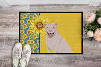 Summer Sunflowers White Pit Bull Terrier Indoor or Outdoor Mat 18x27