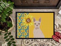 Summer Sunflowers White Boston Terrier Indoor or Outdoor Mat 24x36