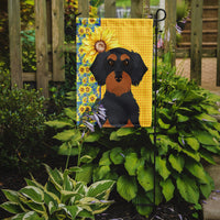 Summer Sunflowers Wirehair Black and Tan Dachshund Flag Garden Size
