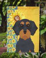 Summer Sunflowers Wirehair Black and Tan Dachshund Flag Garden Size