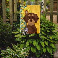 Summer Sunflowers Wirehair Red and Tan Dachshund Flag Garden Size