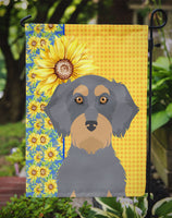 Summer Sunflowers Wirehair Blue and Tan Dachshund Flag Garden Size