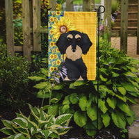 Summer Sunflowers Wirehair Black and Cream Dachshund Flag Garden Size