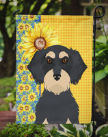Summer Sunflowers Wirehair Black and Cream Dachshund Flag Garden Size