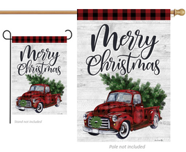 Merry Christmas Red Truck with Tree